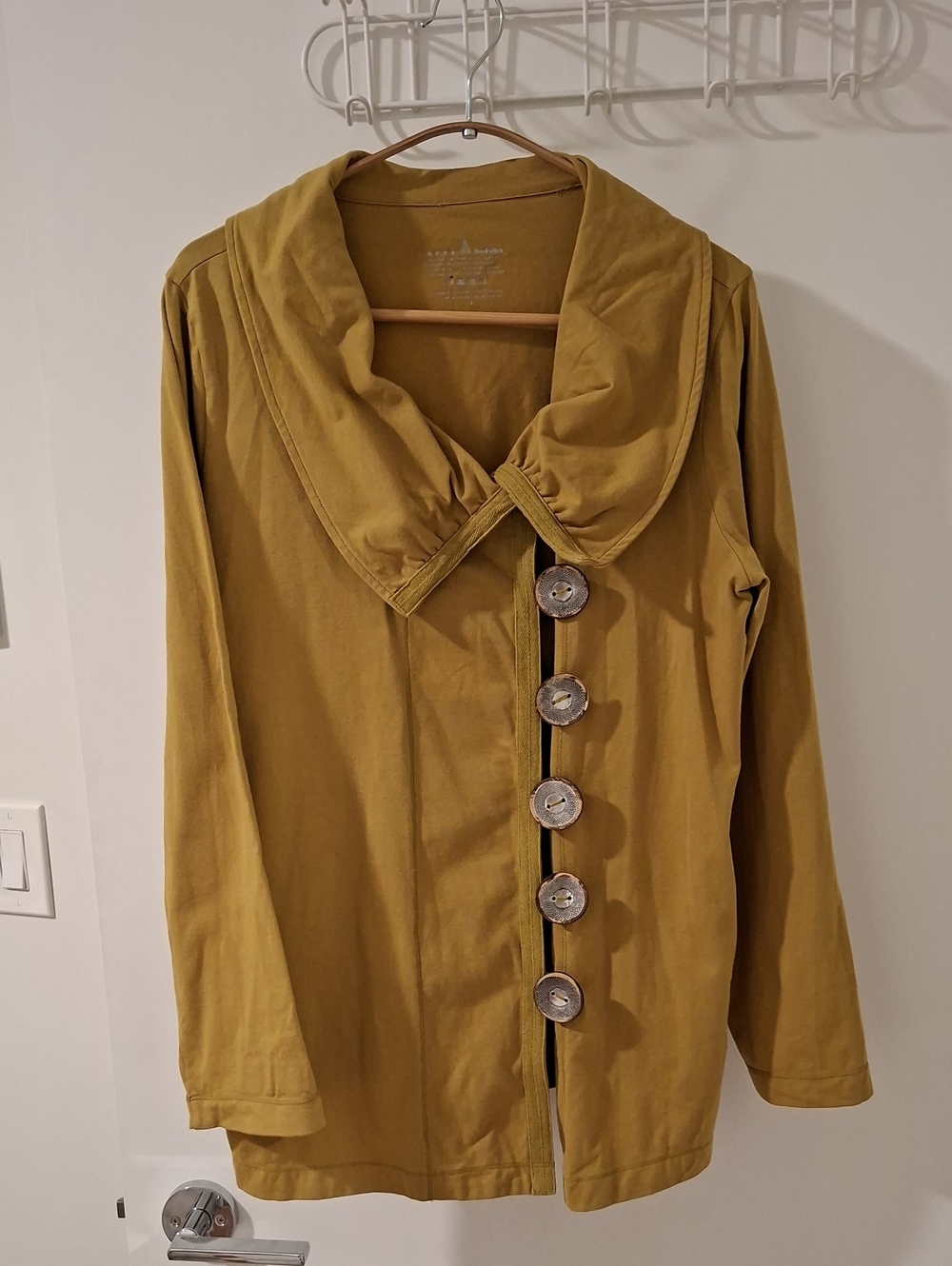 Neon Buddha Chartreuse Cotton Asymmetrical Statement Collar Coat (Size S)